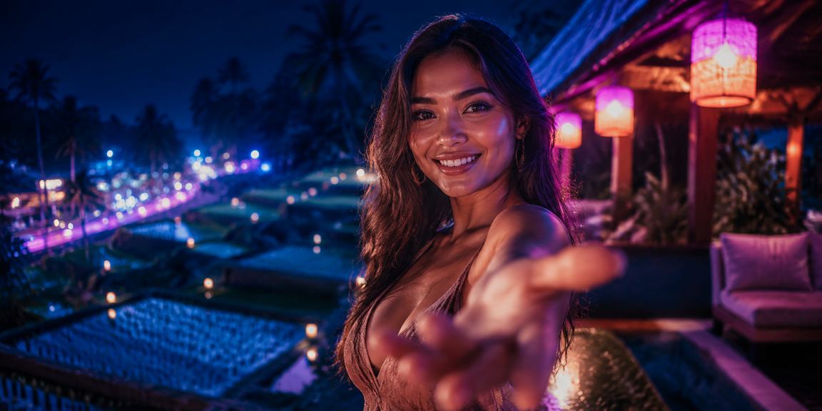 Suasana casino malam dengan lampu neon berwarna-warni di Vietnam