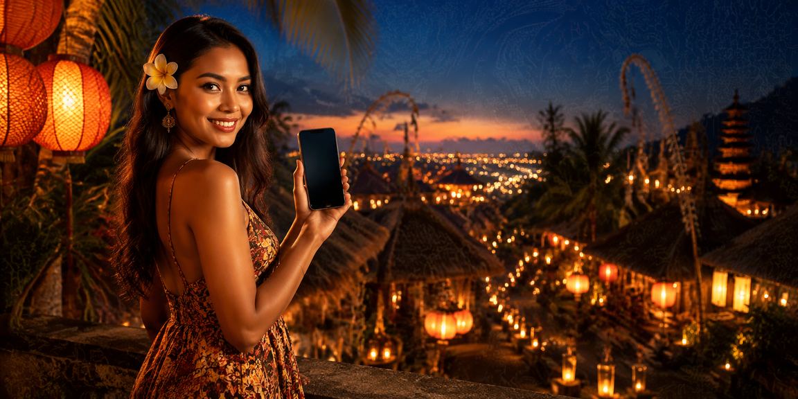 Pengguna mendaftar akun casino mobile di malam hari dengan lentera warna-warni