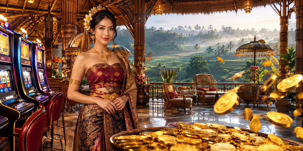 Suasana festival dengan layar permainan slot yang semarak dan penuh warna